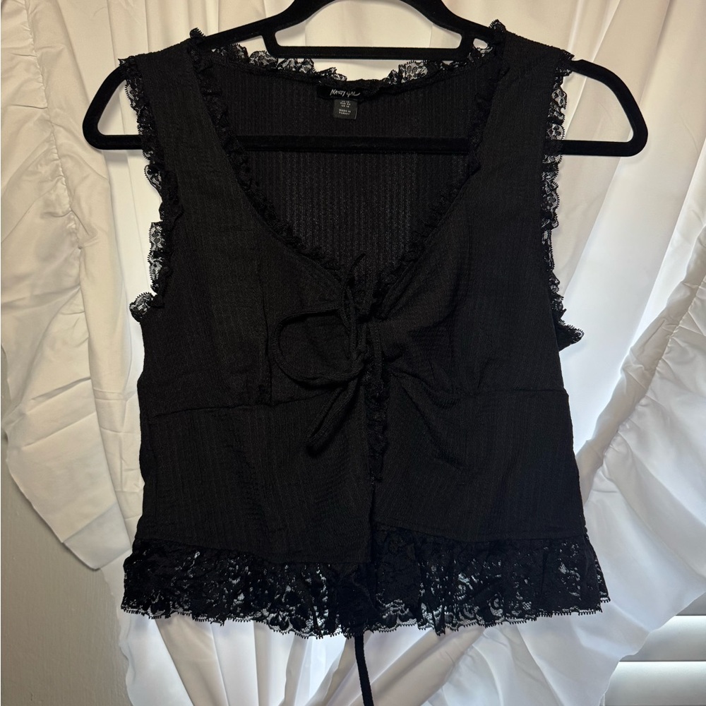 Nasty Gal Black Lace Trim Blouse
